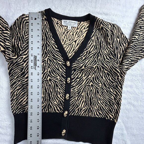 St. John Collection Marie Gray Zebra Print Cardigan Sweater Size 4 Black/Beige - Picture 8 of 8